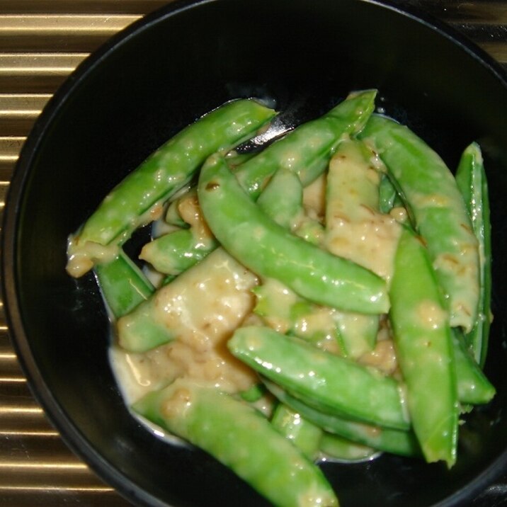 スナップえんどうのマヨ麦味噌和え